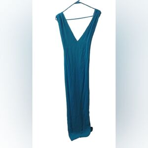 Adam Lippes Silk Open Back Silk Maxi Gown Blue Sz 6